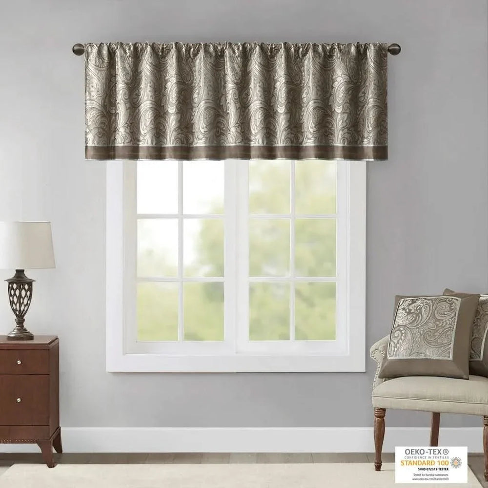 Jacquard Window Valance Polyester Decorative Paisley Pattern Blue Brown Media 7