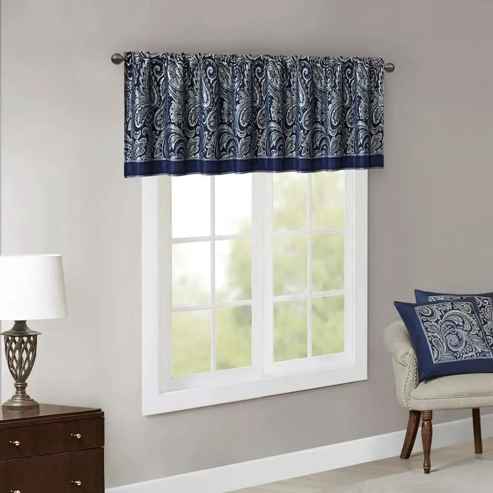 Jacquard Window Valance Polyester Navy Paisley Pattern for Living Room Media 4