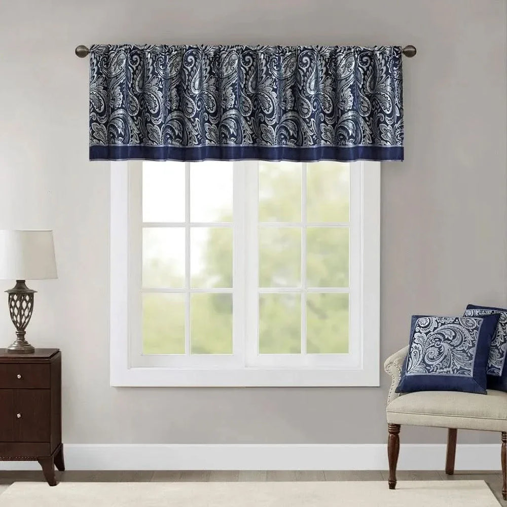 Jacquard Window Valance Polyester Navy Paisley Pattern for Living Room Media 1