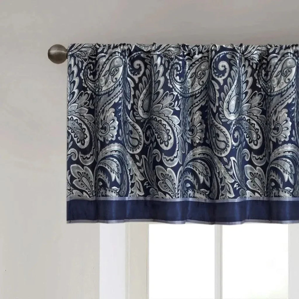 Jacquard Window Valance Polyester Navy Paisley Pattern for Living Room Media 6