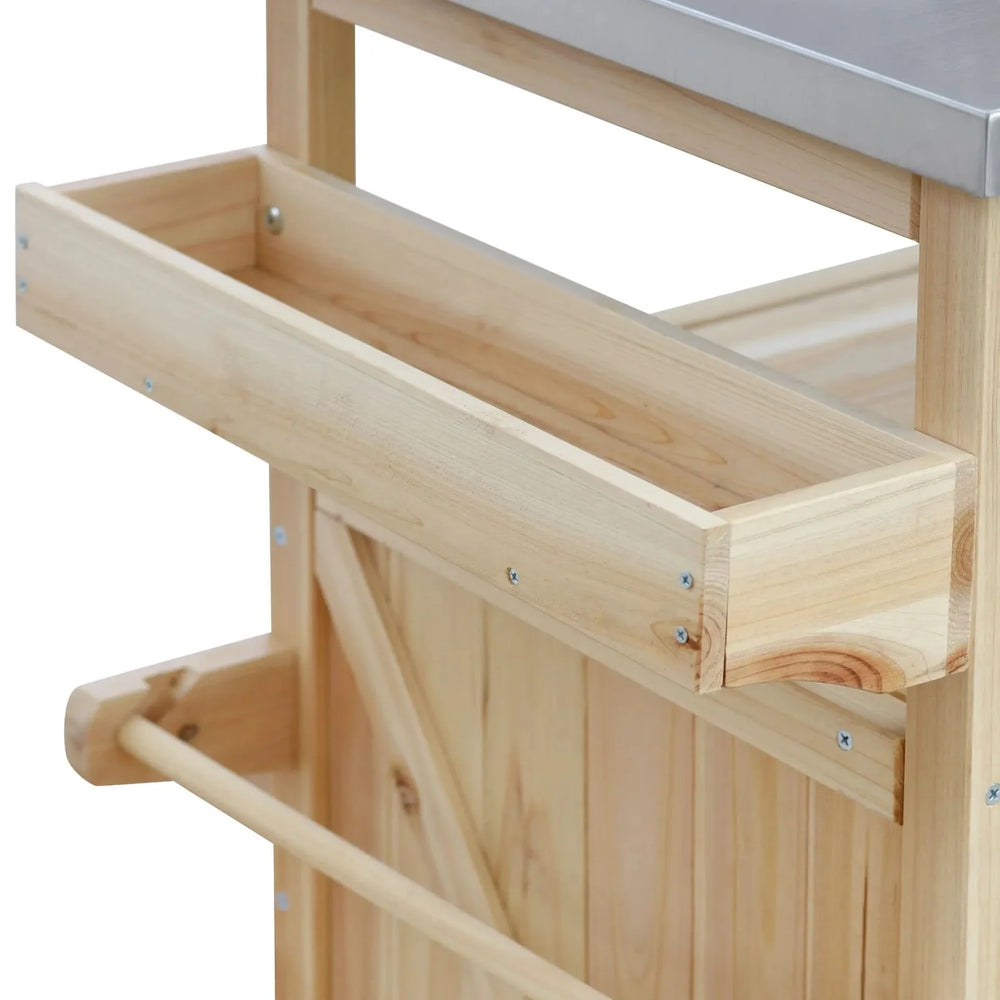 Outdoor Kitchen Island Solid Wood & Stainless Steel Top Rolling Cart Media 19