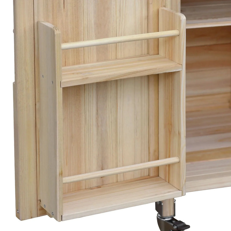 Outdoor Kitchen Island Solid Wood & Stainless Steel Top Rolling Cart