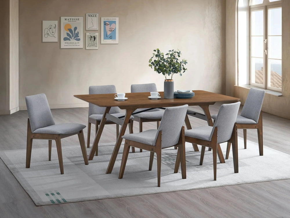 Dining Table Walnut Finish Synthetic Wood Rectangular Durable Midcentury Media 1