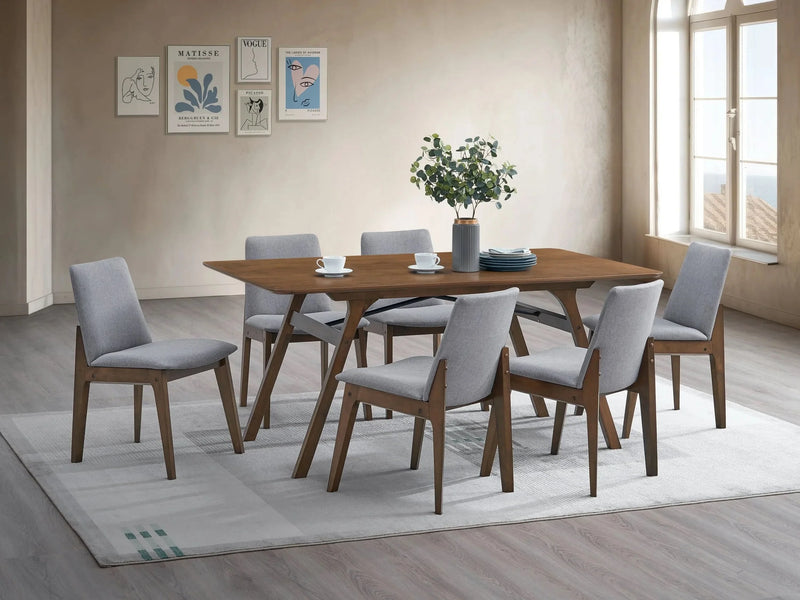 Dining Table Walnut Finish Synthetic Wood Rectangular Durable Midcentury