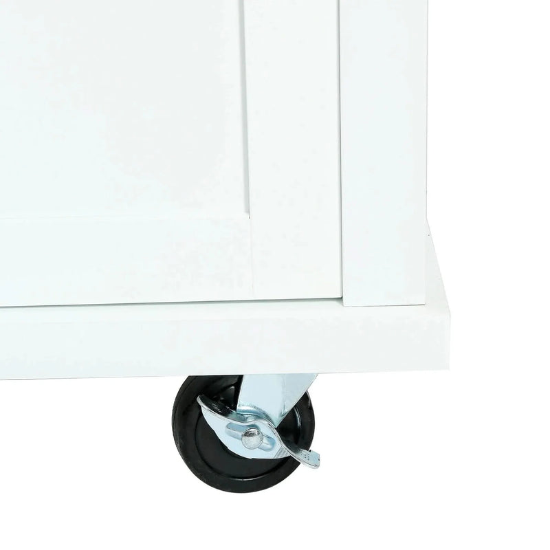 Kitchen Cart Rubber Wood Top On Wheels With Storage Cabinets & Drawers