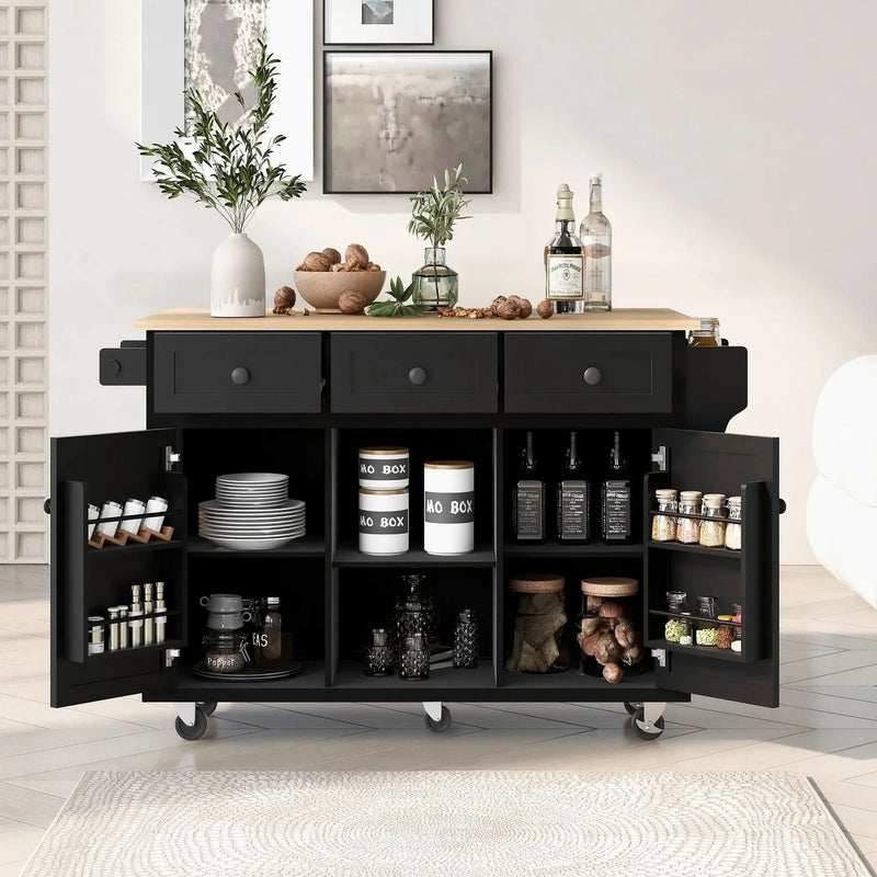 Kitchen Cart Rubber Wood Top Drop Leaf Design Storage Island On Wheels