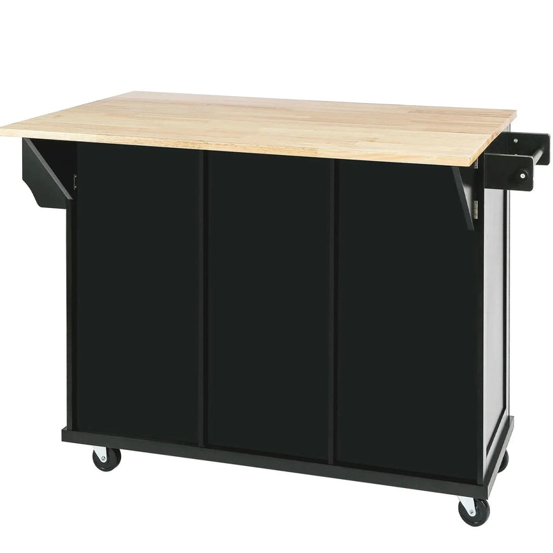 Kitchen Cart Rubber Wood Top Drop Leaf Design Storage Island On Wheels