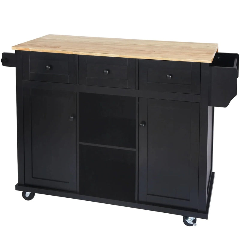 Kitchen Cart Rubber Wood Top Drop Leaf Design Storage Island On Wheels
