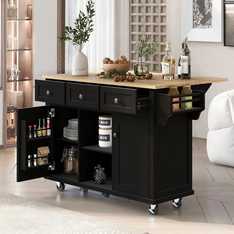 Kitchen Cart Rubber Wood Top Drop Leaf Design Storage Island On Wheels