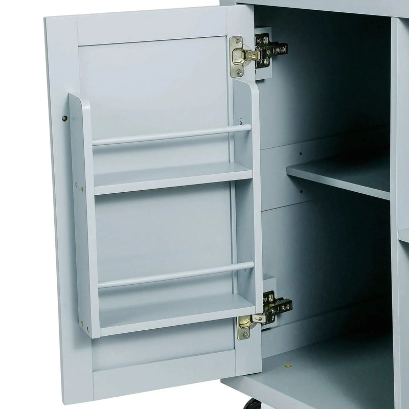 Kitchen Cart Rubber Wood Top & Drop Leaf & Storage Cabinet & 3 Drawers & 5 Wheels