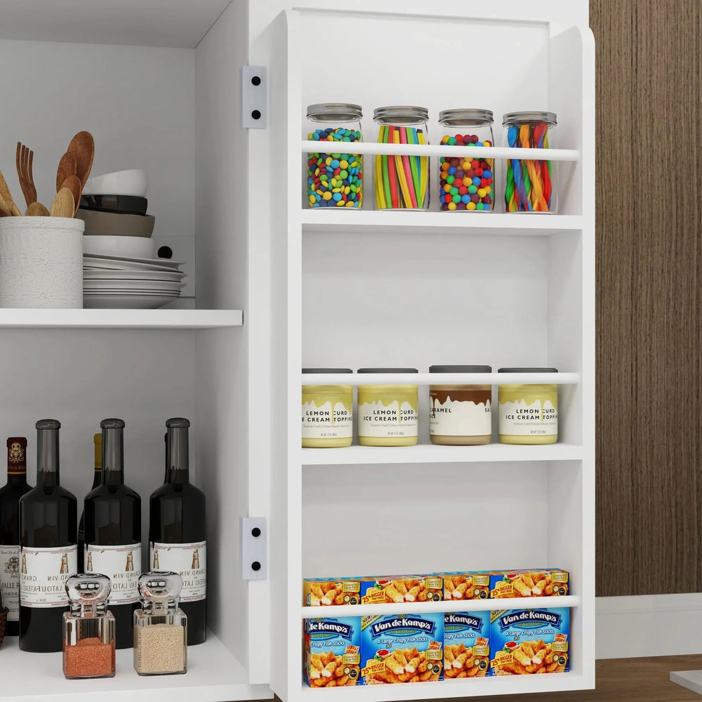 Kitchen Island Cart Solid Wood & MDF Top With Storage Shelves On Wheels White Media 9