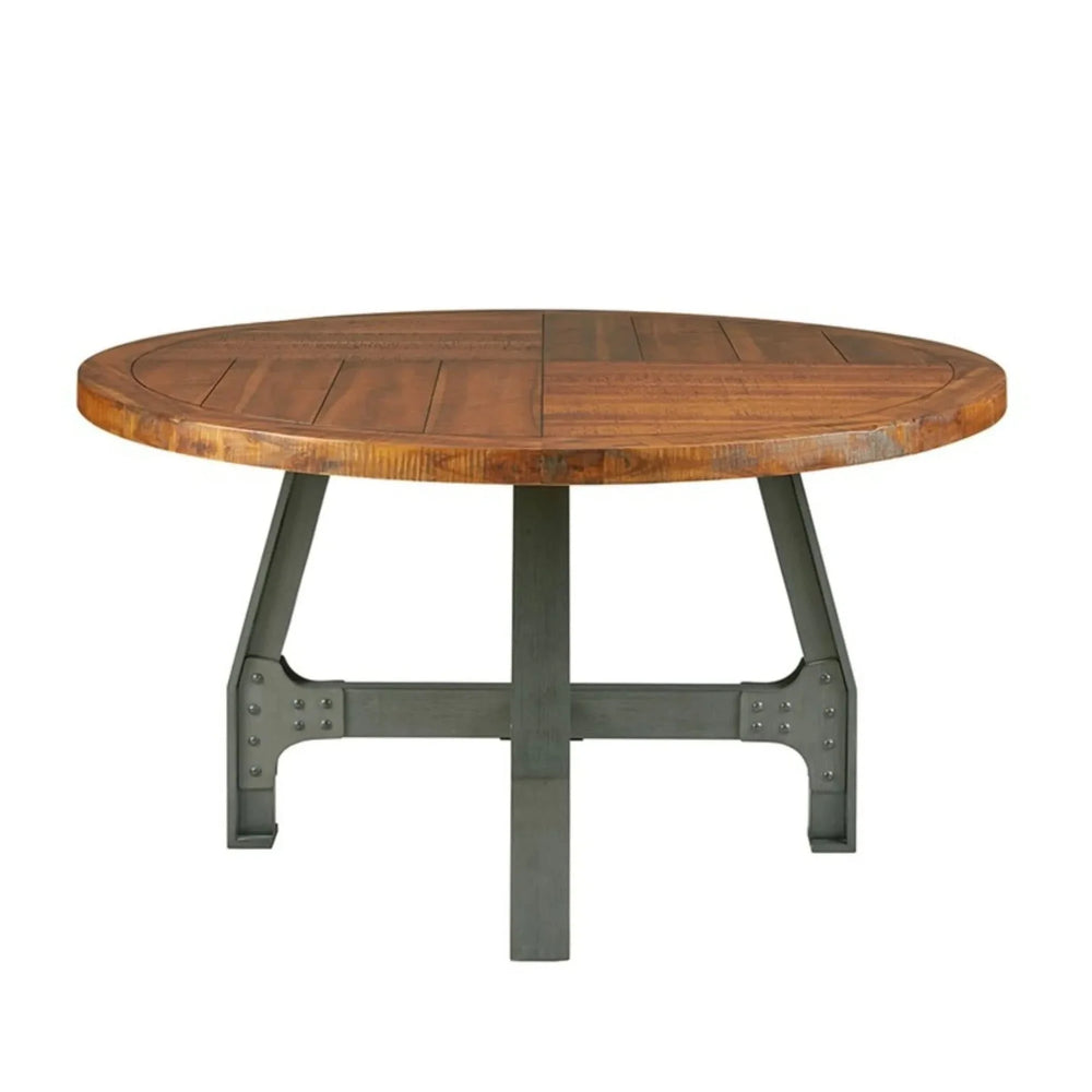 Round Dining Table Solid Wood Amber Finish & Adjustable Height 54 Inch Media 1