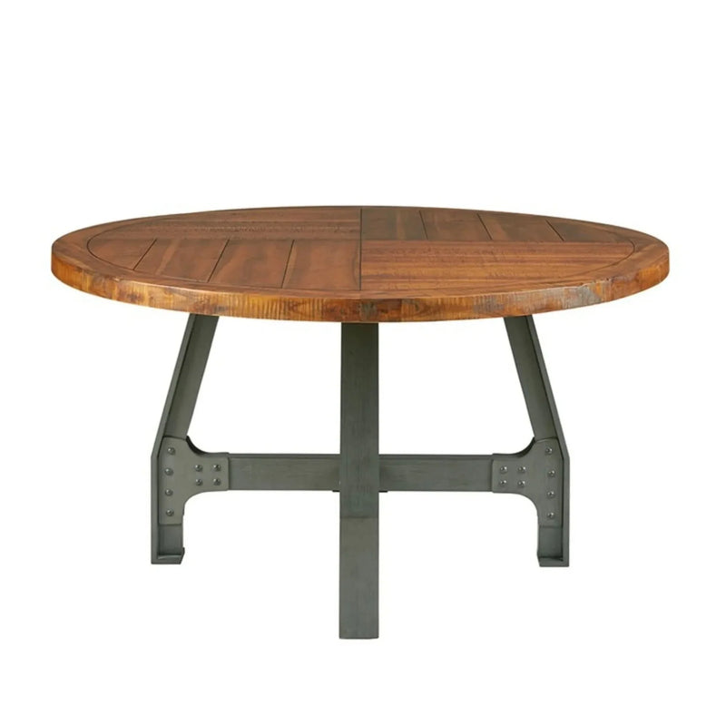 Round Dining Table Solid Wood Amber Finish & Adjustable Height 54 Inch