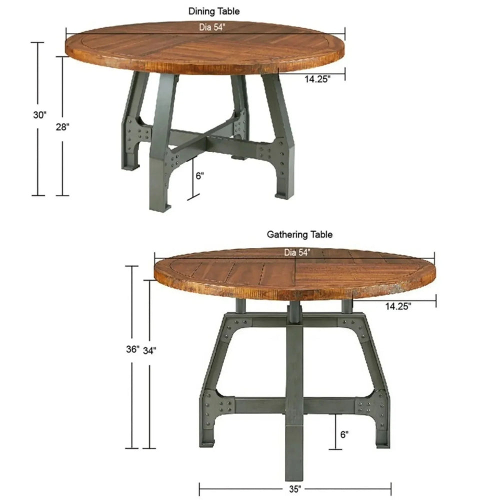 Round Dining Table Solid Wood Amber Finish & Adjustable Height 54 Inch Media 3