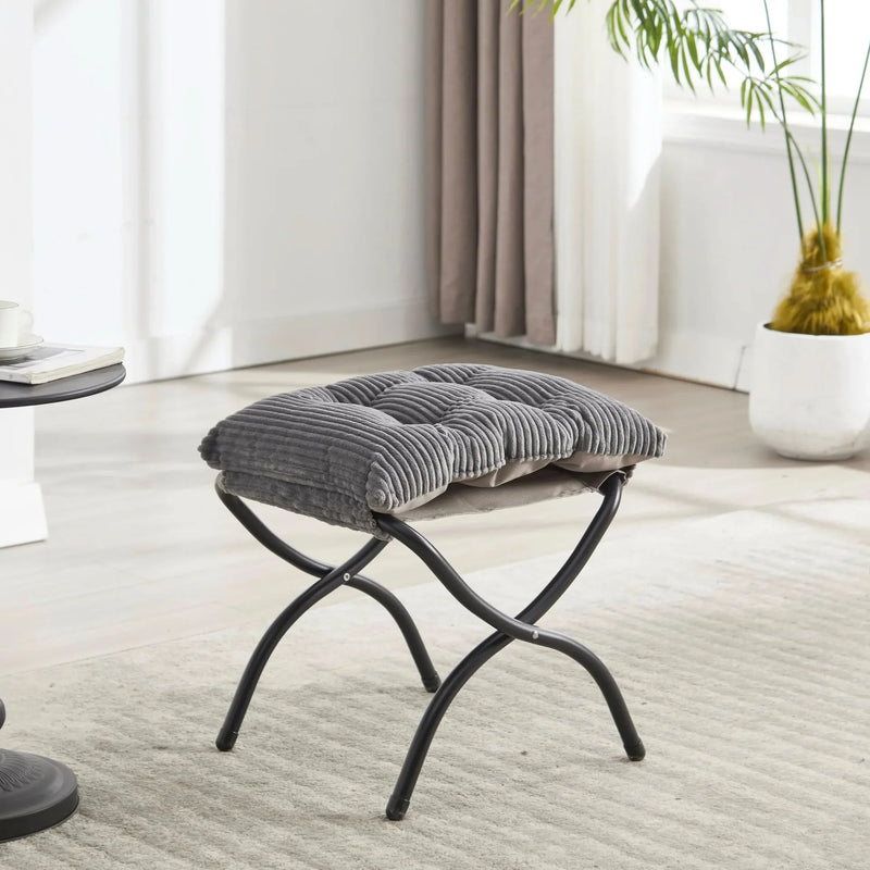 Lazy Chair with Ottoman, Modern Lounge Accent Chair with Armrests and a Side Pocket, Leisure Upholstered Sofa Chair Reading Chair with Footrest for Small Space, Corner Chair-Grey