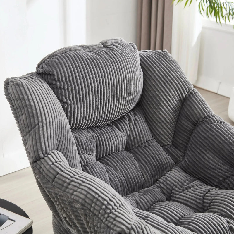 Lazy Chair with Ottoman, Modern Lounge Accent Chair with Armrests and a Side Pocket, Leisure Upholstered Sofa Chair Reading Chair with Footrest for Small Space, Corner Chair-Grey