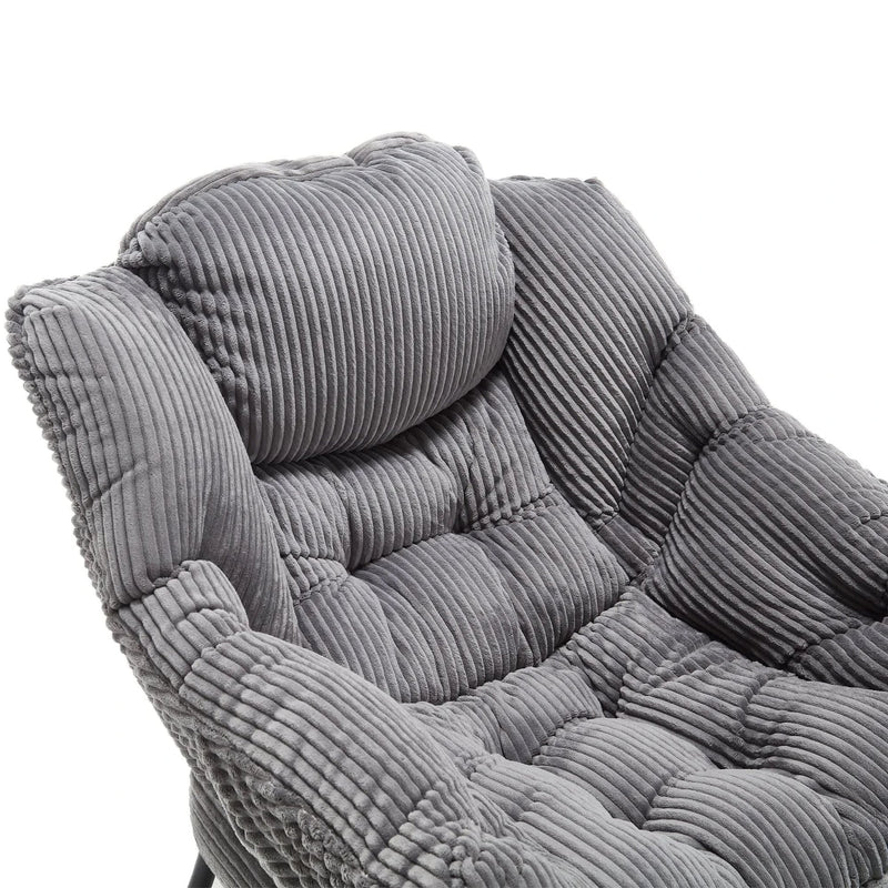 Lazy Chair with Ottoman, Modern Lounge Accent Chair with Armrests and a Side Pocket, Leisure Upholstered Sofa Chair Reading Chair with Footrest for Small Space, Corner Chair-Grey