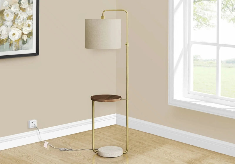 Floor Lamp Brass USB Port Included Beige Shade Contemporary Living