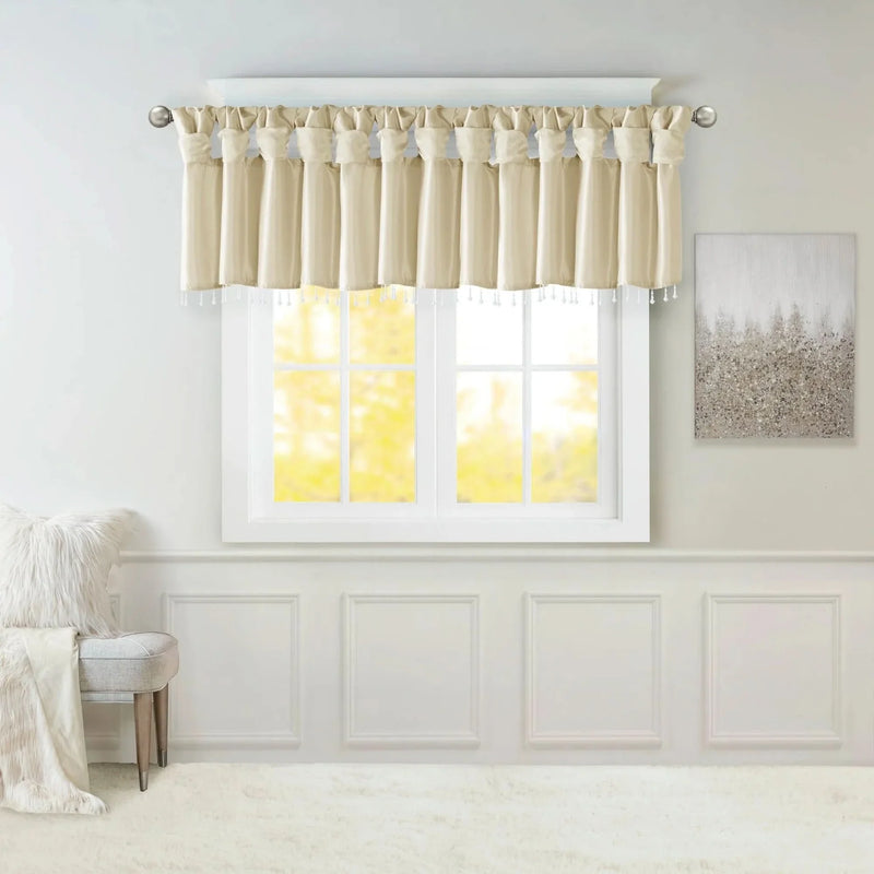 Faux Silk Valance Microfiber Beaded Champagne 50x26 Window Covering