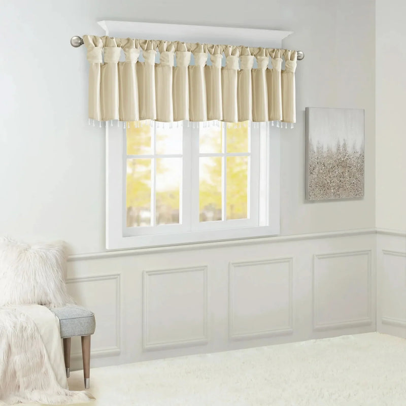 Faux Silk Valance Microfiber Beaded Champagne 50x26 Window Covering