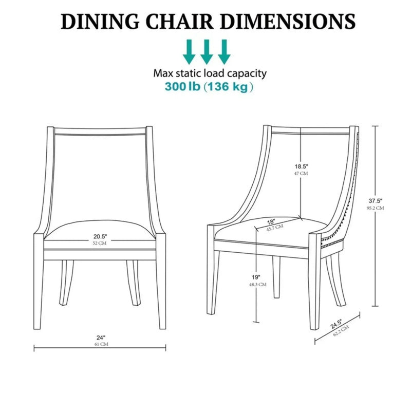 Upholstered Dining Chair Beige Upholstery Nailhead Trim Solid Wood