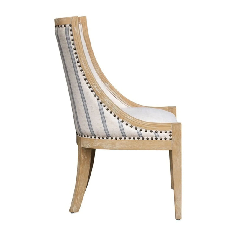 Upholstered Dining Chair Beige Upholstery Nailhead Trim Solid Wood