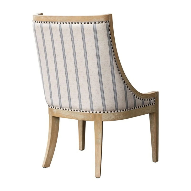 Upholstered Dining Chair Beige Upholstery Nailhead Trim Solid Wood