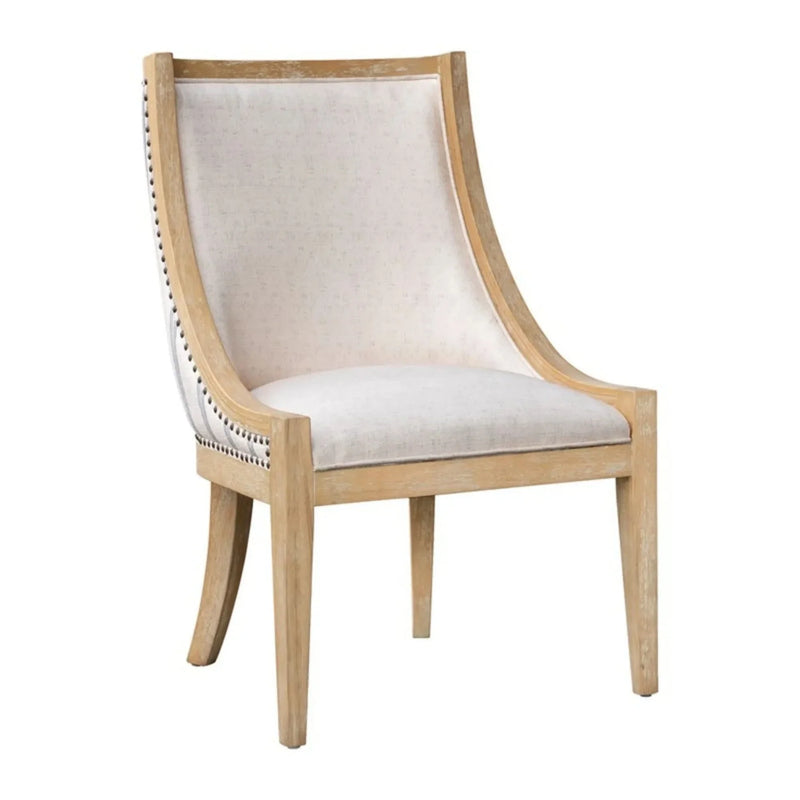Upholstered Dining Chair Beige Upholstery Nailhead Trim Solid Wood