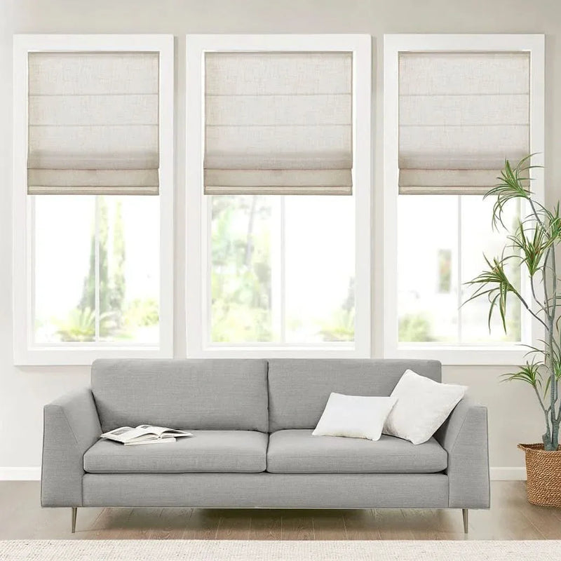 Linen Blend Roman Shade Light Filtering Cordless Natural 31x64 For Windows