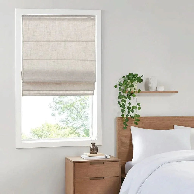Linen Blend Roman Shade Light Filtering Cordless Natural 31x64 For Windows