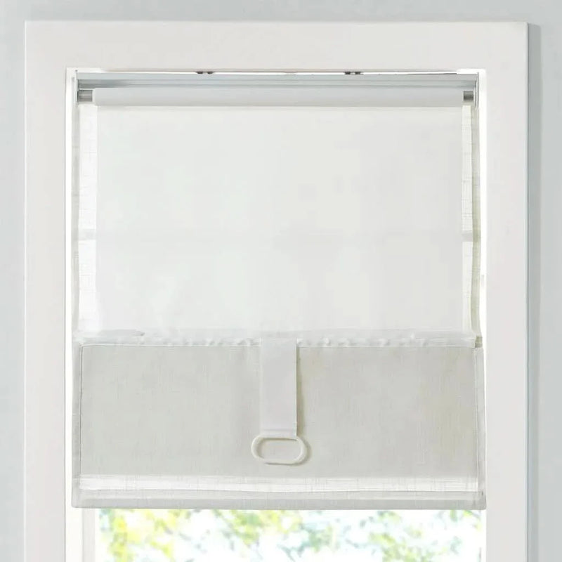 Linen Blend Roman Shade Light Filtering Cordless White 27x64 Window