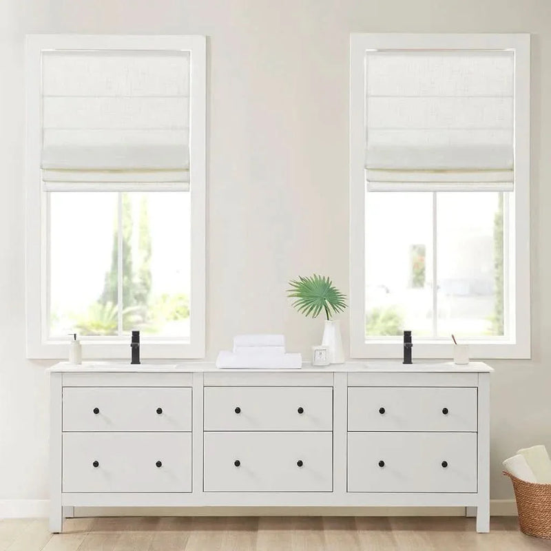 Linen Blend Roman Shade Light Filtering Cordless White 27x64 Window