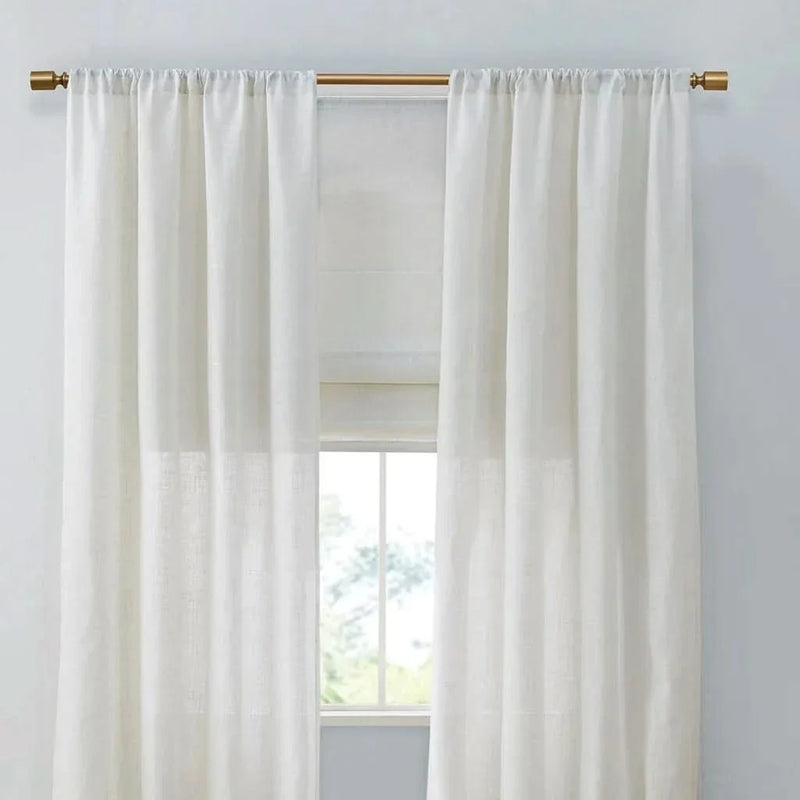 Linen Blend Roman Shade Light Filtering Cordless White 27x64 Window