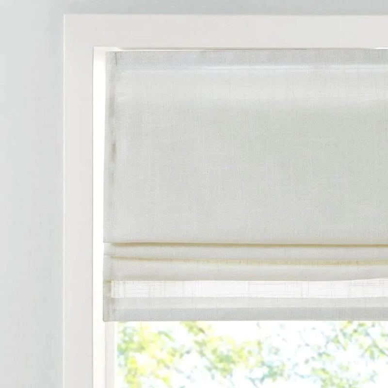 Linen Blend Roman Shade Light Filtering Cordless White 27x64 Window