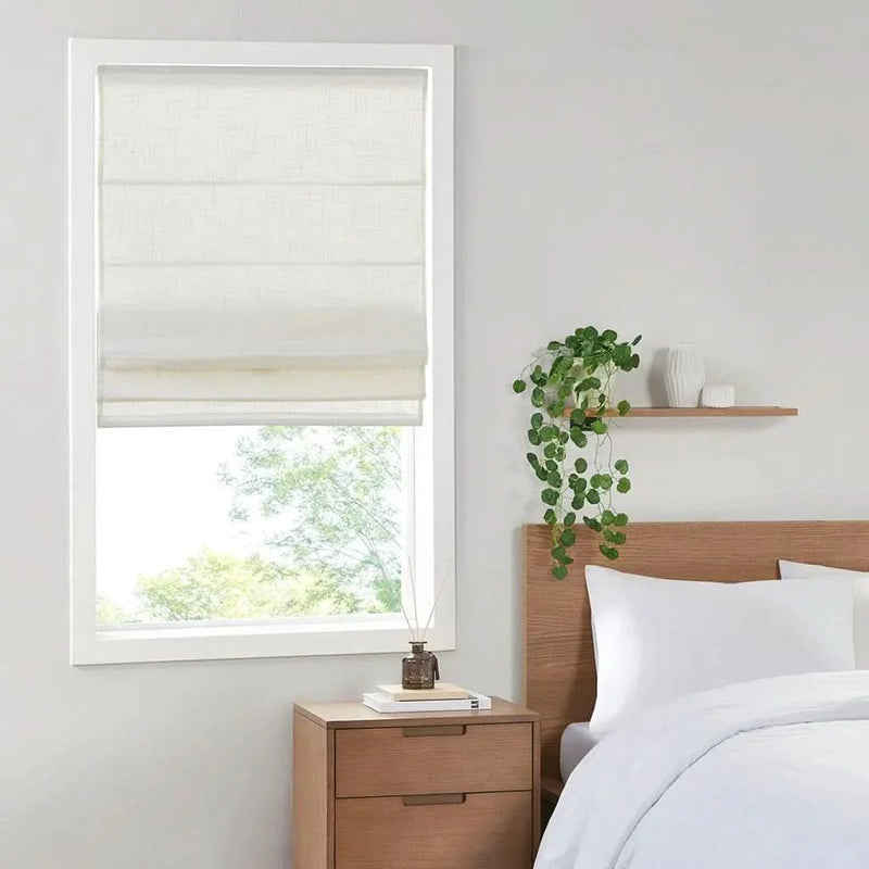Linen Blend Roman Shade Light Filtering Cordless White 27x64 Window