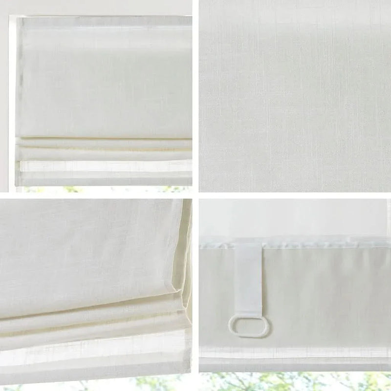 Linen Blend Roman Shade Light Filtering Cordless White 27x64 Window