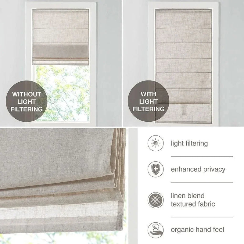Linen Blend Roman Shade Light Filtering Cordless White Window 29x64