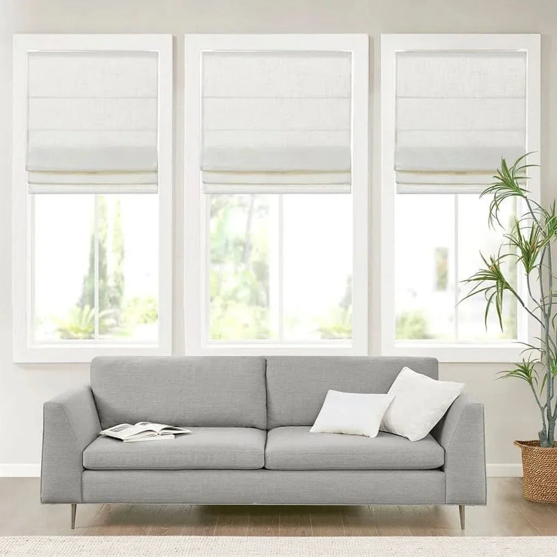 Roman Shade Linen Blend White 31x64 Cordless Polyester Light Filtering