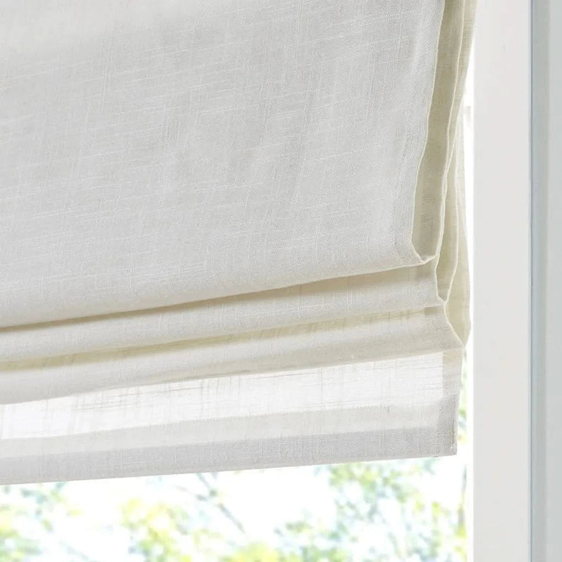 Linen Blend Roman Shade White Textured Light Filtering Cordless 35x64