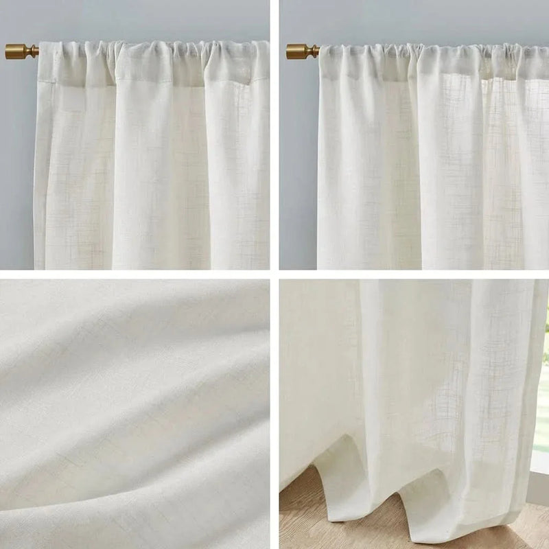 Linen Curtain Panels Linen Blend Light Filtering White Polyester Window Pair