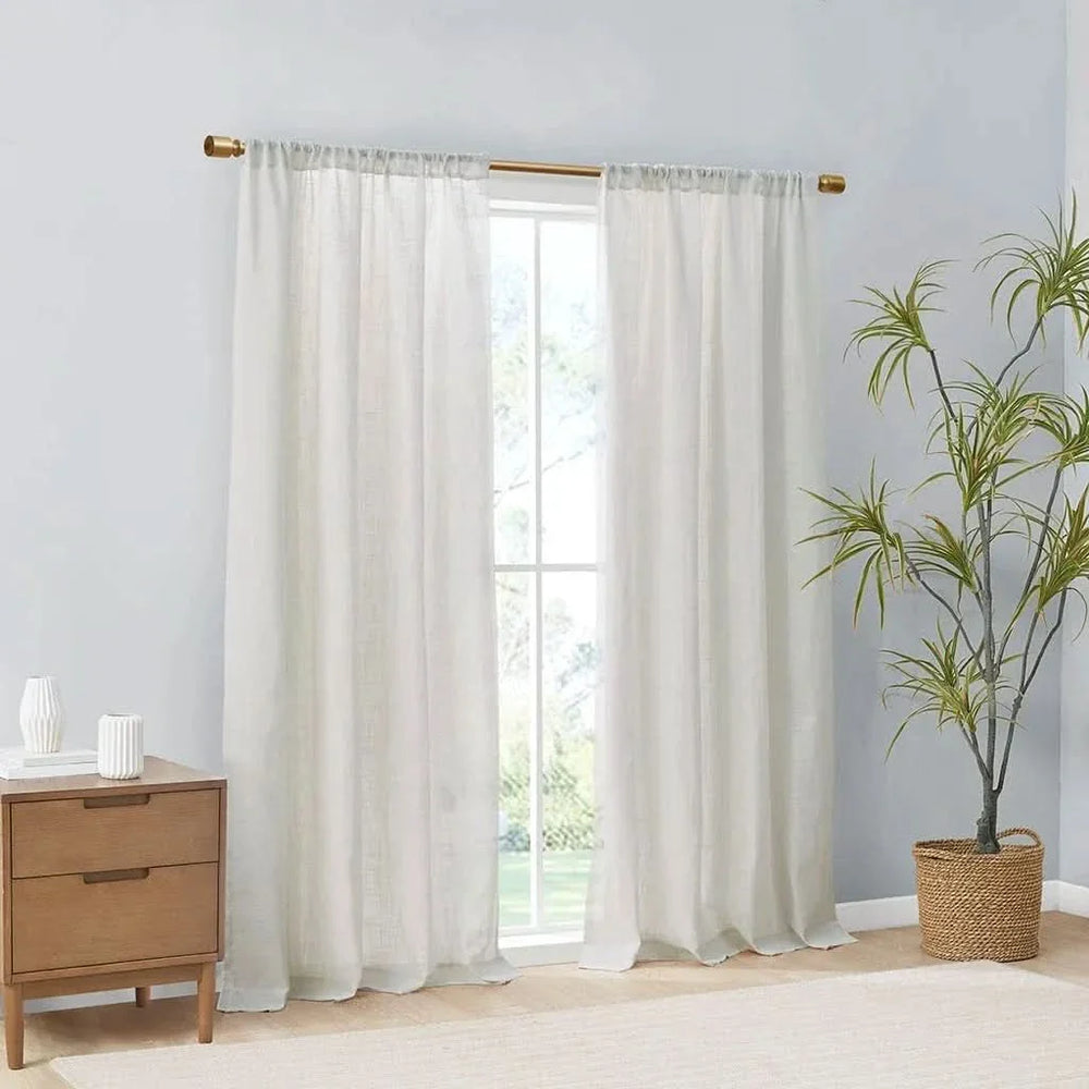 Linen Curtain Panels Linen Blend Light Filtering White Polyester Window Pair Media 12