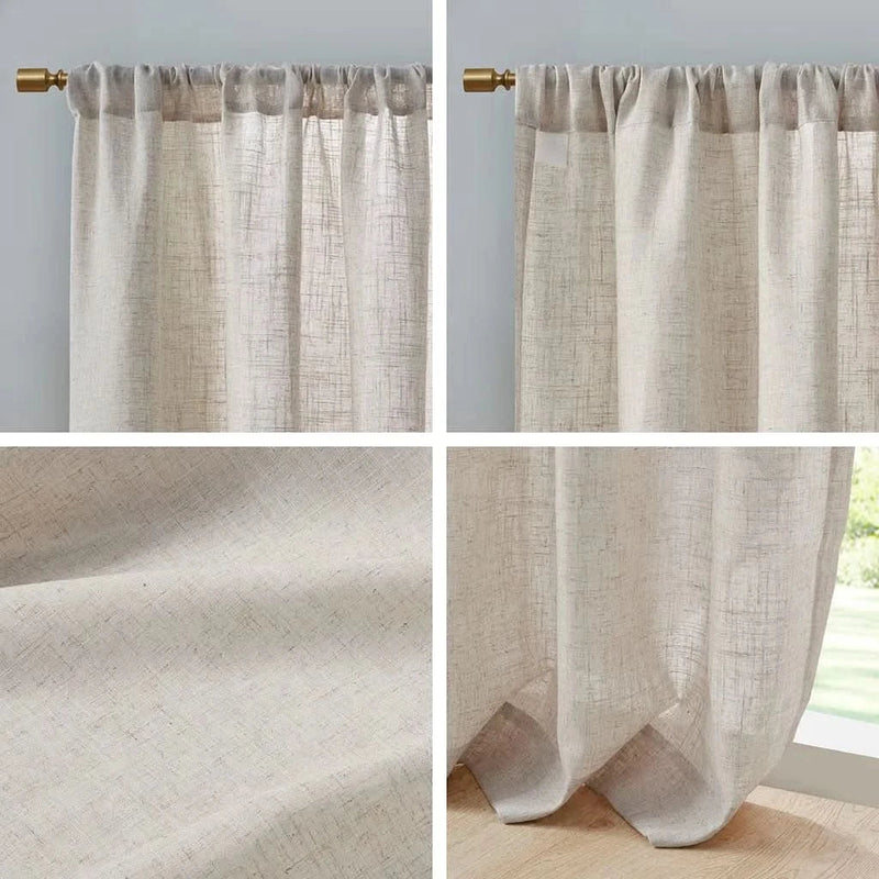 Linen Blend Curtains Polyester Light Filtering Panel Pair For Windows