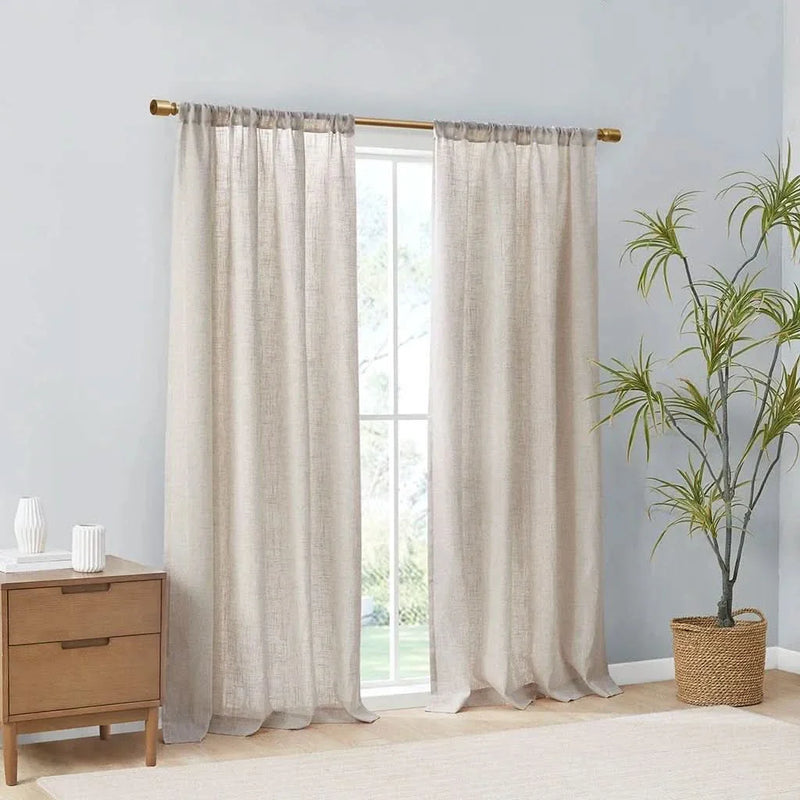 Linen Blend Curtains Polyester Light Filtering Panel Pair For Windows