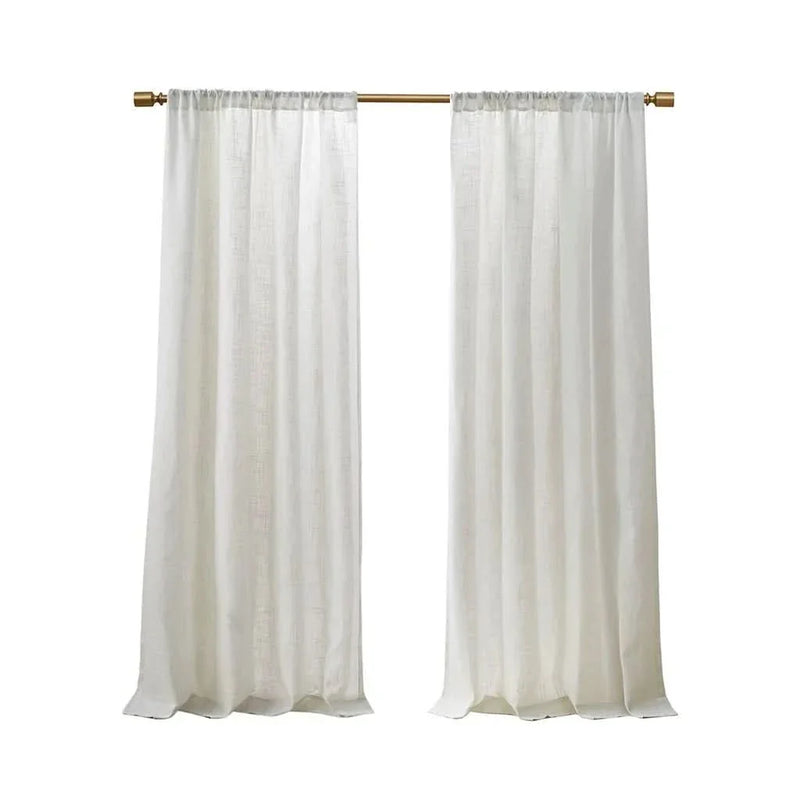 Linen Curtain Panels Linen Blend Light Filtering White Polyester Window Pair