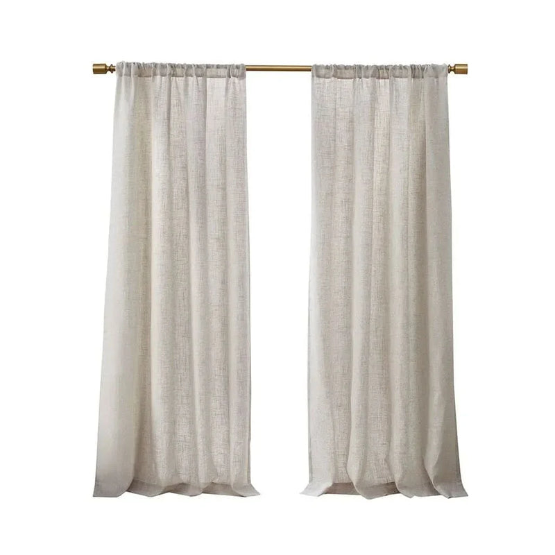 Linen Blend Curtains Polyester Light Filtering Panel Pair For Windows