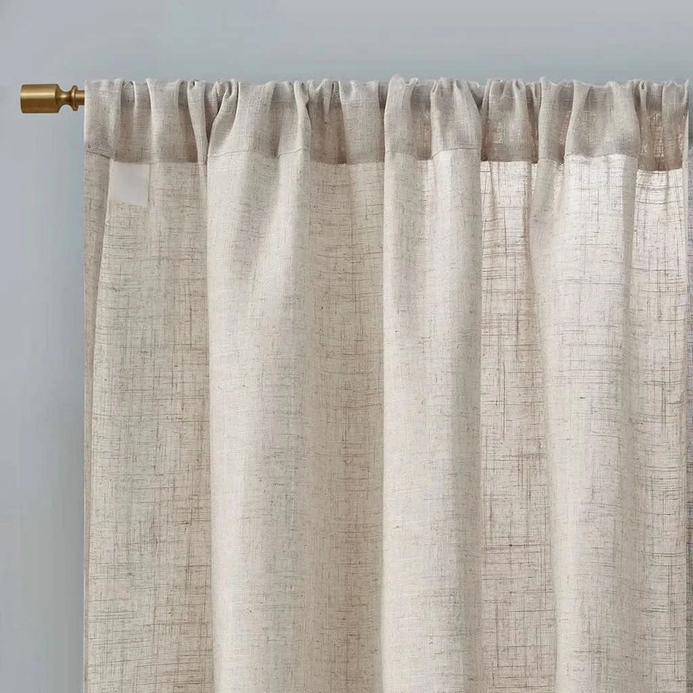 Linen Blend Curtains Polyester Light Filtering Panel Pair For Windows Media 4
