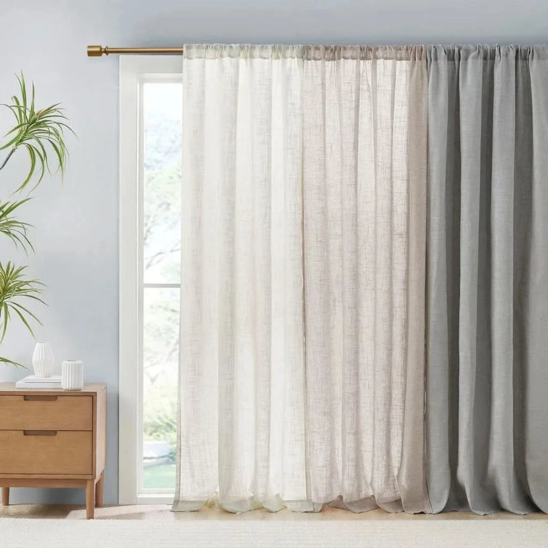 Linen Curtain Panels Linen Blend Light Filtering White Polyester Window Pair