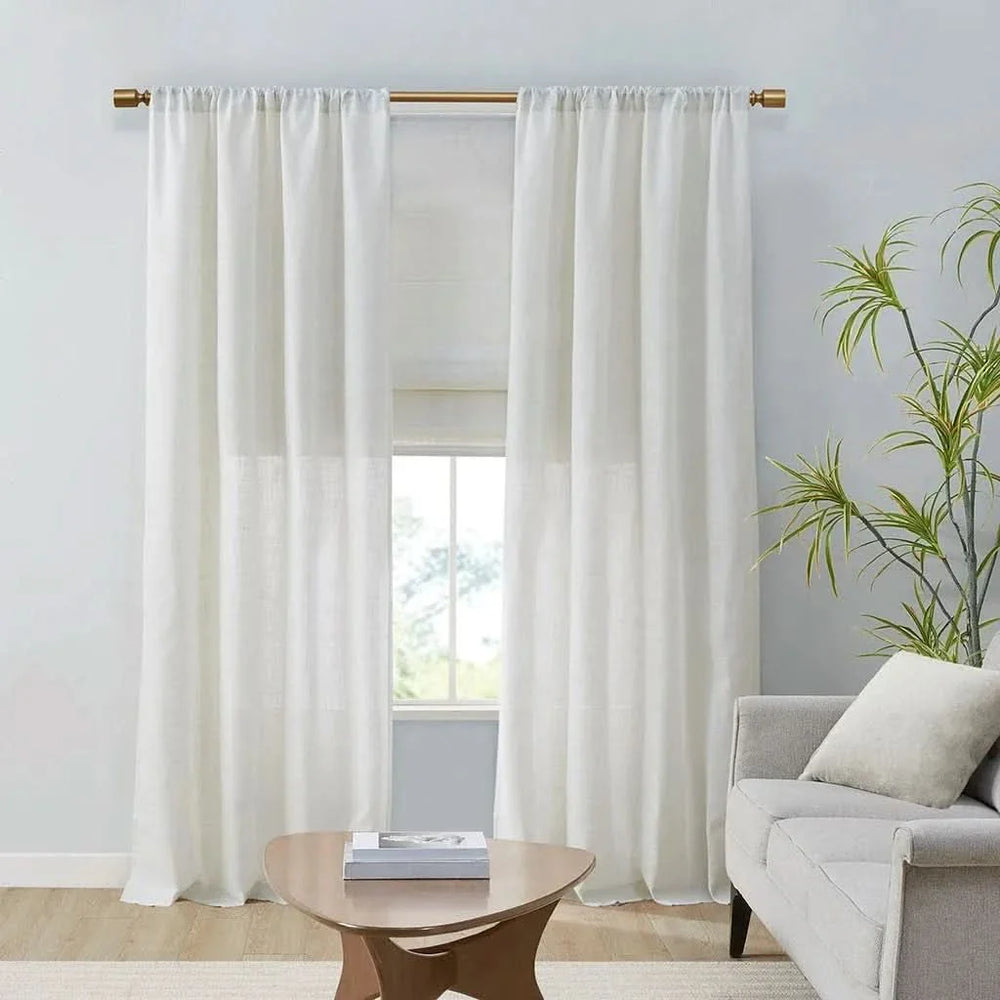 Linen Curtain Panels Linen Blend Light Filtering White Polyester Window Pair Media 5