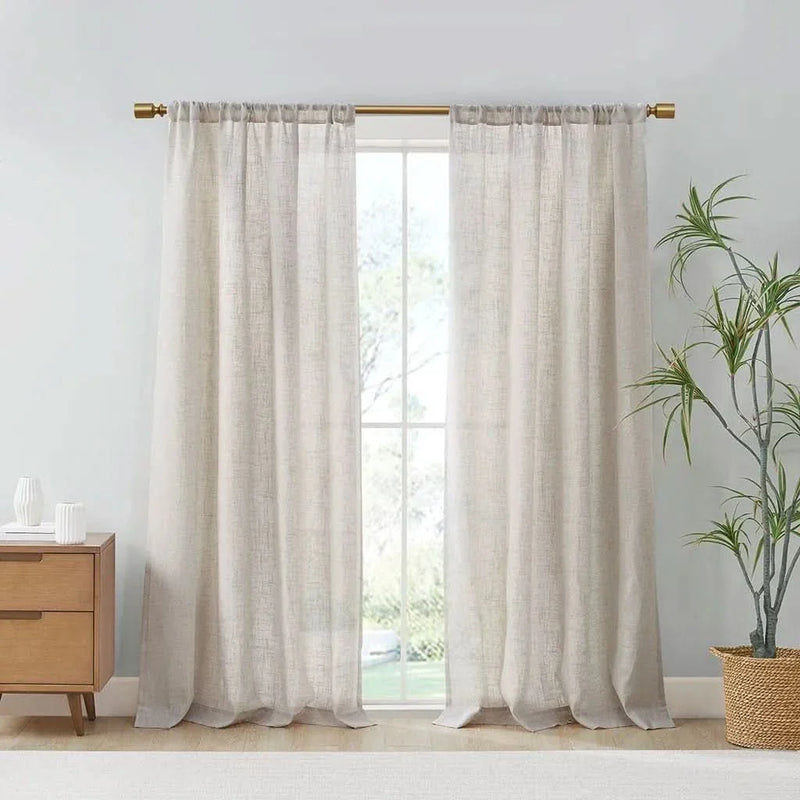Linen Blend Curtains Polyester Light Filtering Panel Pair For Windows