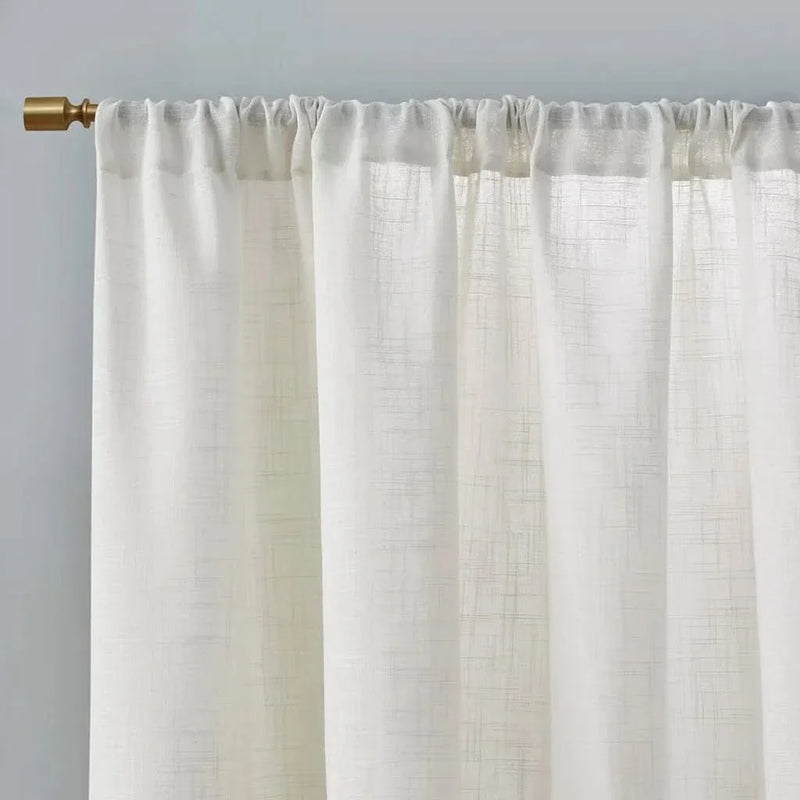 Linen Curtain Panels Linen Blend Light Filtering White Polyester Window Pair